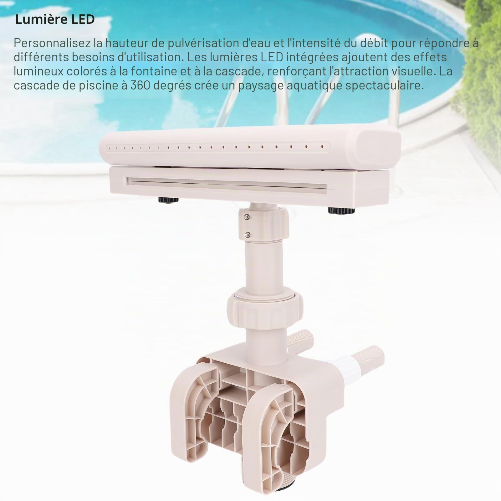 Buachois Fontaine de Piscine Hors Sol Cascade 360° avec Lumières LED