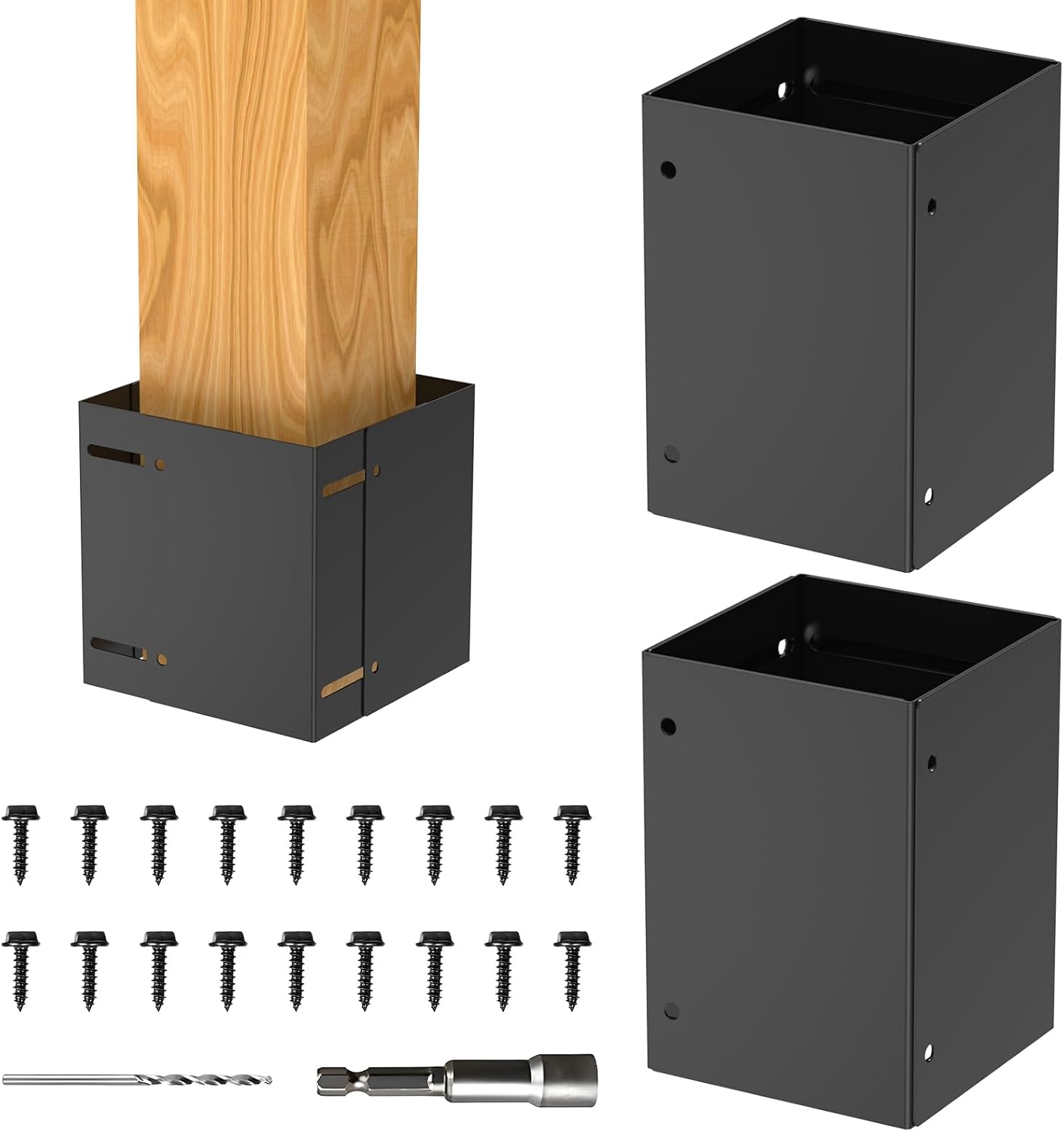 US Post Protector Rustproof Post Base Protectors Steel Adjustable Range 3.3-6 Inch Waterproof Fences Guard Bracket for Wood Mailbox Pergolas Gazebos Pavilion Deck Railing(2 Sets)