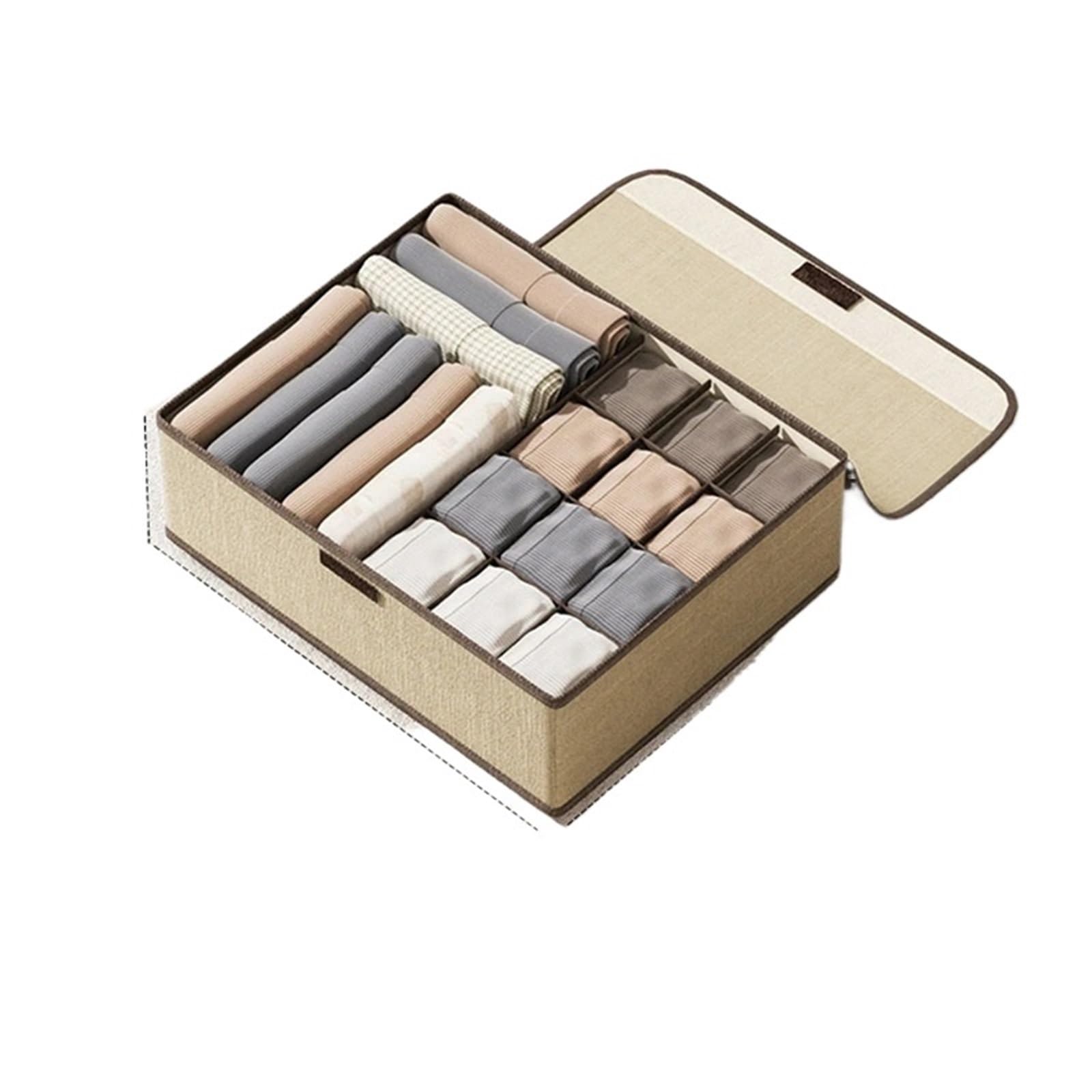 LuoAXINN Underwear Organizer Underwear Storage Box With Lid Dustproof Socks Bra Drawer Clothes Organizer Bag Household Wardrobe(Beige 13 grids)