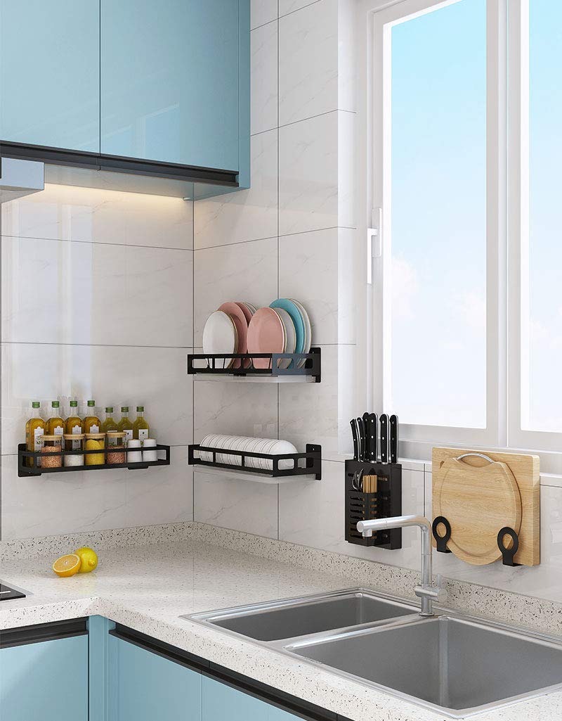 Kitidy Wall-mounted Kitchen Organizer Set - Plate Rack, Bowl Rack, Pot Lid Holder/Cutting Board Holder, Knife Rack, Spice Rack, Utensil Holder. Choose Your Own Combination.