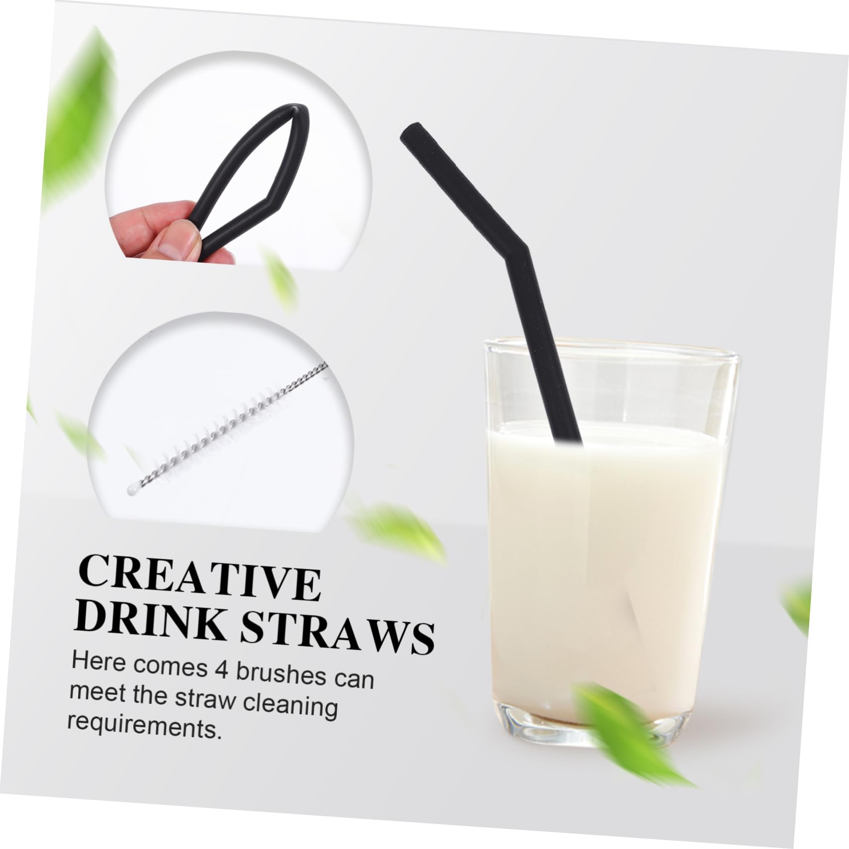 TOPBATHY 48 Stück 1 Satz Strohhalm aus schwarzem Silikon Reisestrohhalme wiederverwendbare Safthalme kinder strohhalme smoothie strohhalme Strohreinigerbürste praktische Milchstrohhalme