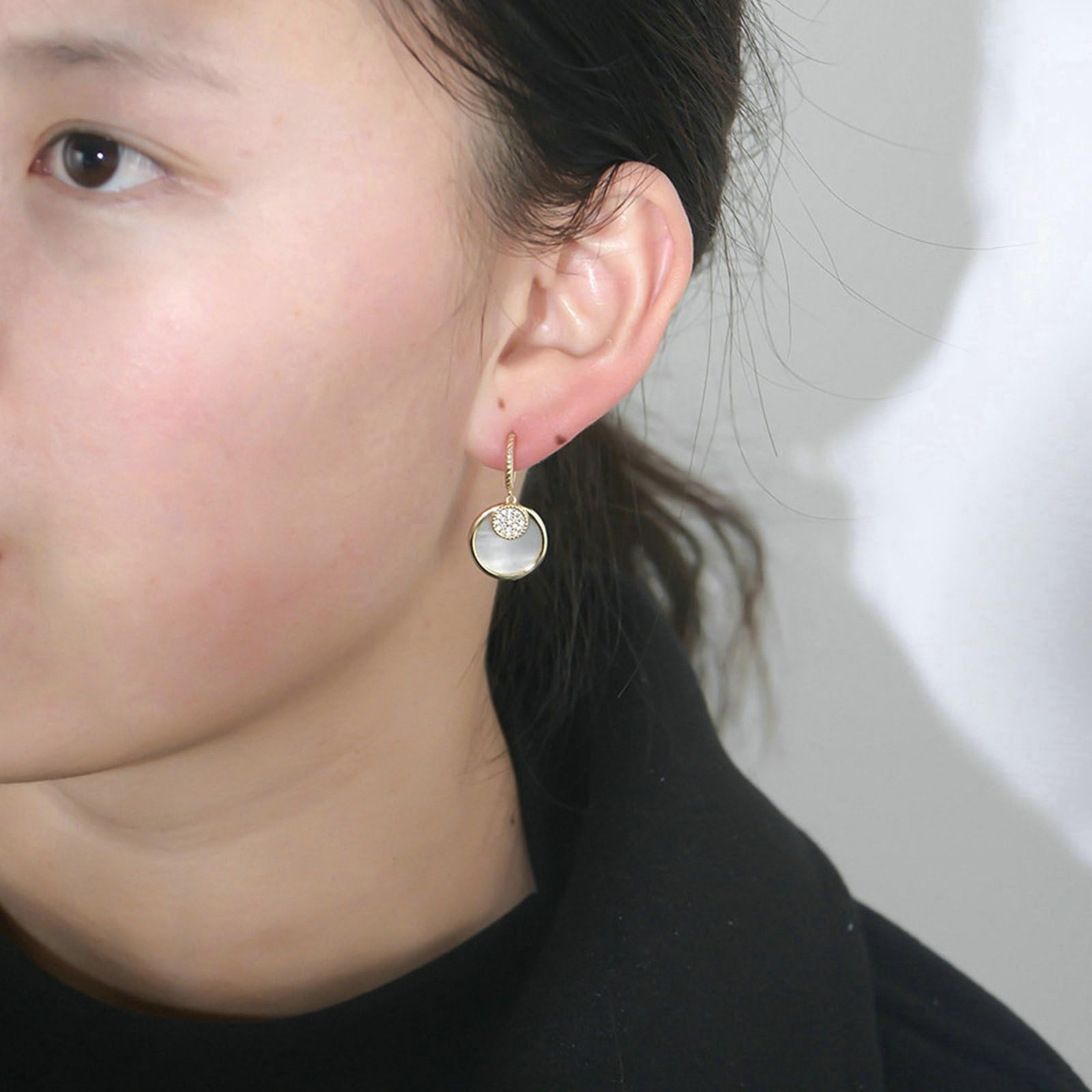 Orecchini da donna in oro 750 585 375, orecchini pendenti in vero oro, orecchini a cerchio con diamanti e conchiglia, anallergici, per matrimonio e donne