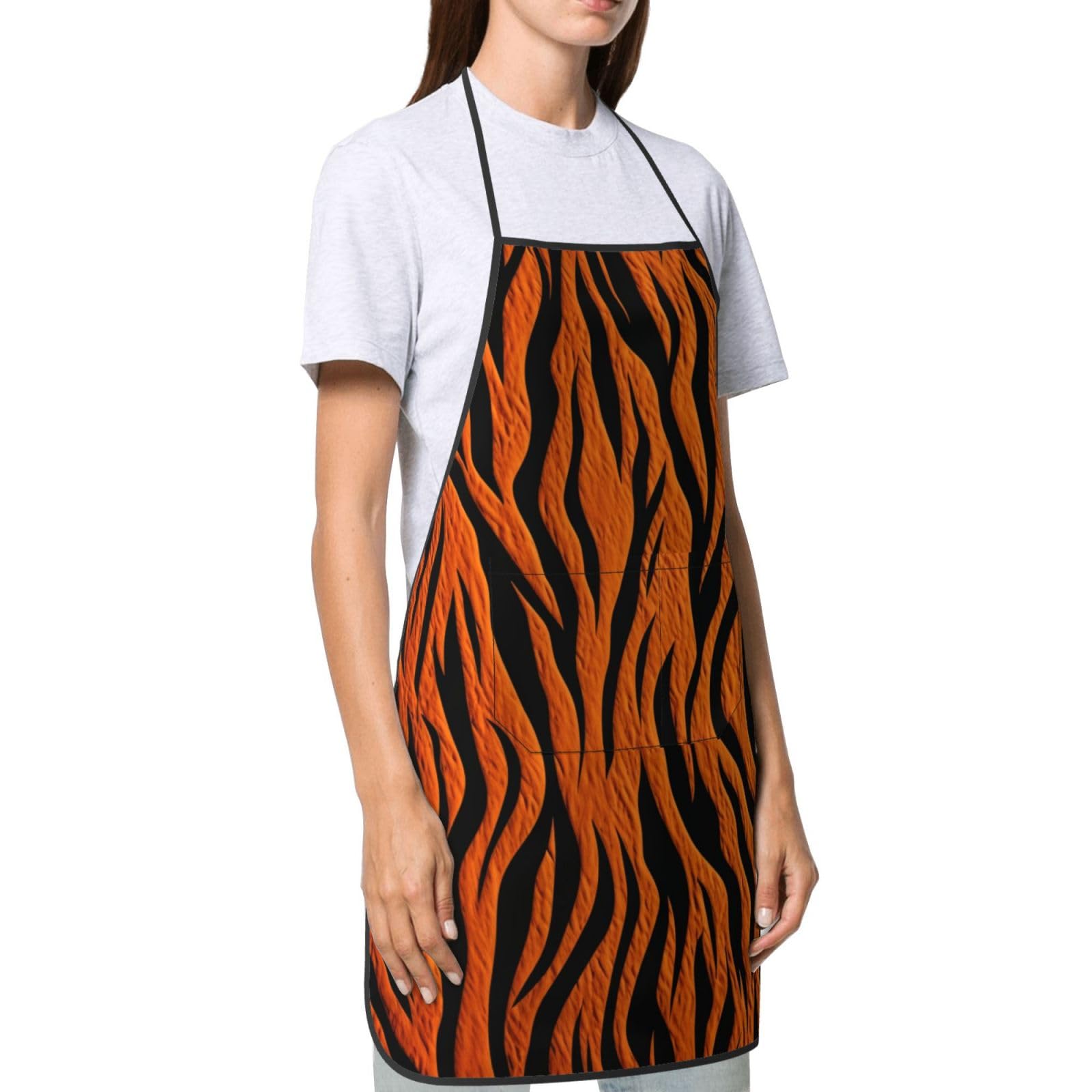 Tabliers orange à rayures tigrées pour femmes et hommes, imperméables, ajustables, avec 2 poches, doux et résistants, parfaits pour la cuisine, la pâtisserie, la peinture, le jardinage et le soin du c