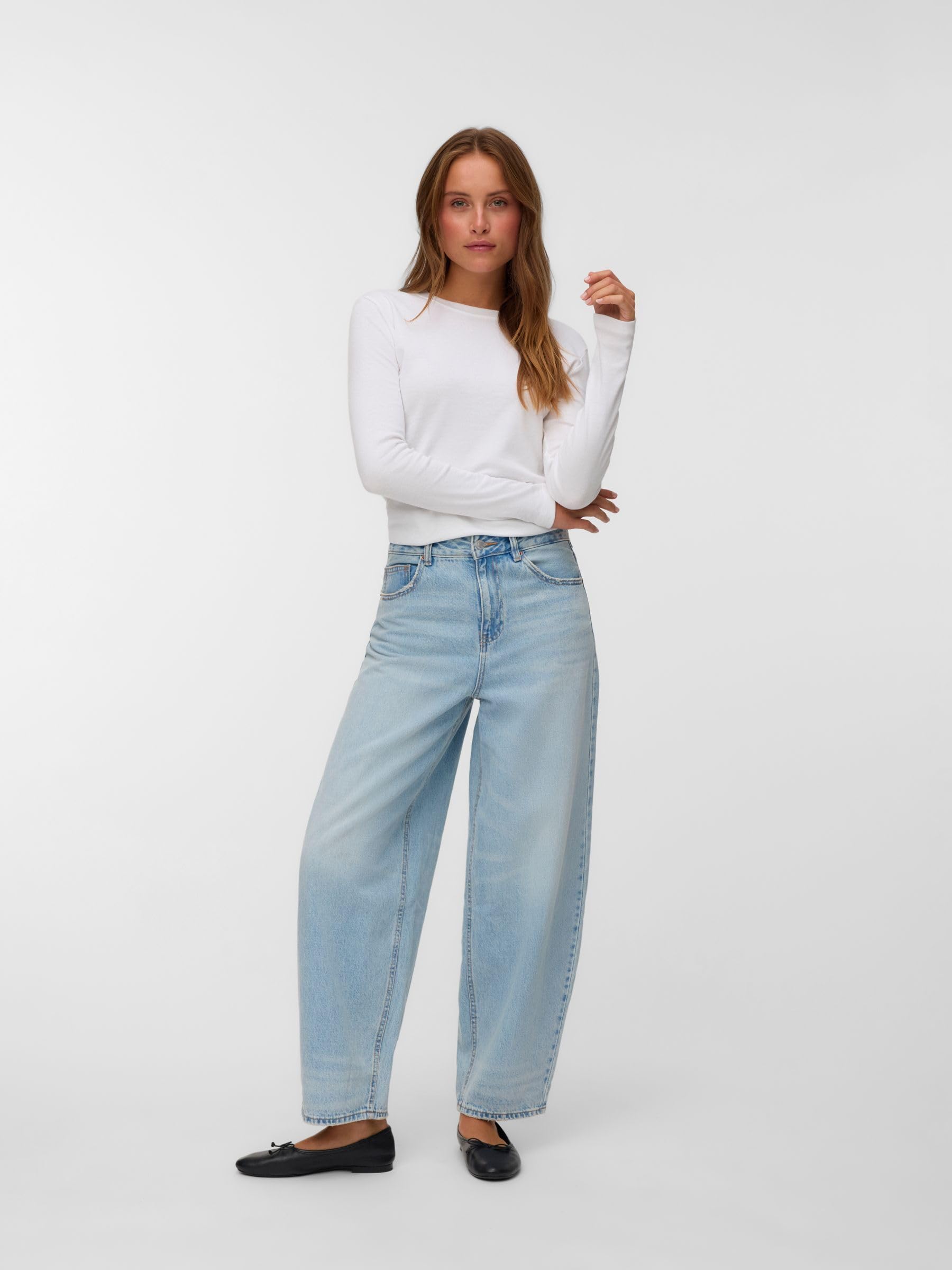 VERO MODA Damen Vmbillie Hr Barrel ANK Jeans Mix Ga Noos Female Mom Jeans Vmbillie Hohe Taille Barrel Fit Jeans