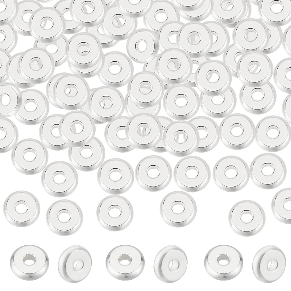 UNICRAFTALE 100Pcs 304 Stainless Steel Flat Round Spacer Beads Metal Silver Stopper Loose Bead Small Seamed for DIY Bracelet Necklace Jewelry Making 4mm Diameter,(STAS-UN0051-49-EU12)