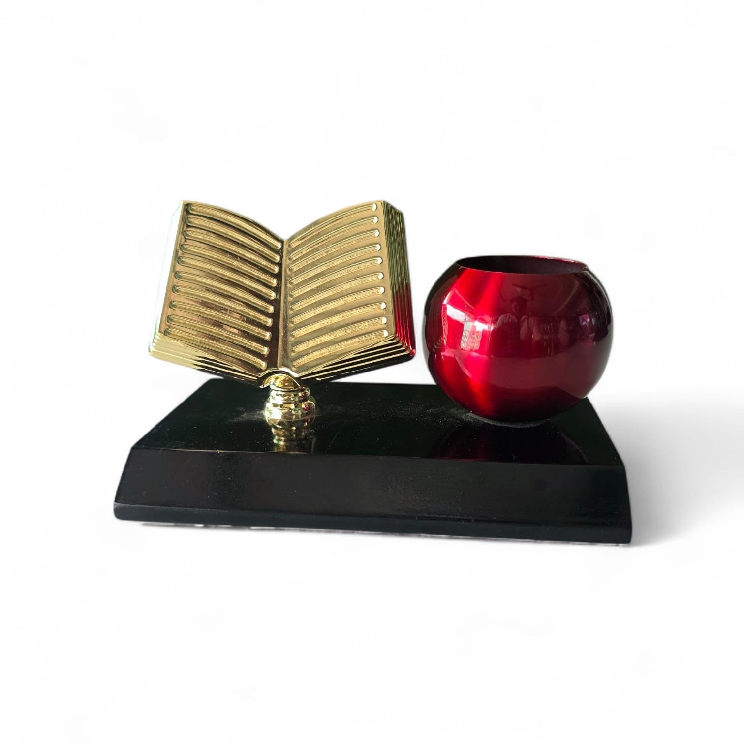 Decorative Quran Book Stand with Red Glass Candle Holder, Gold and Black, Glossy Finish-image-15