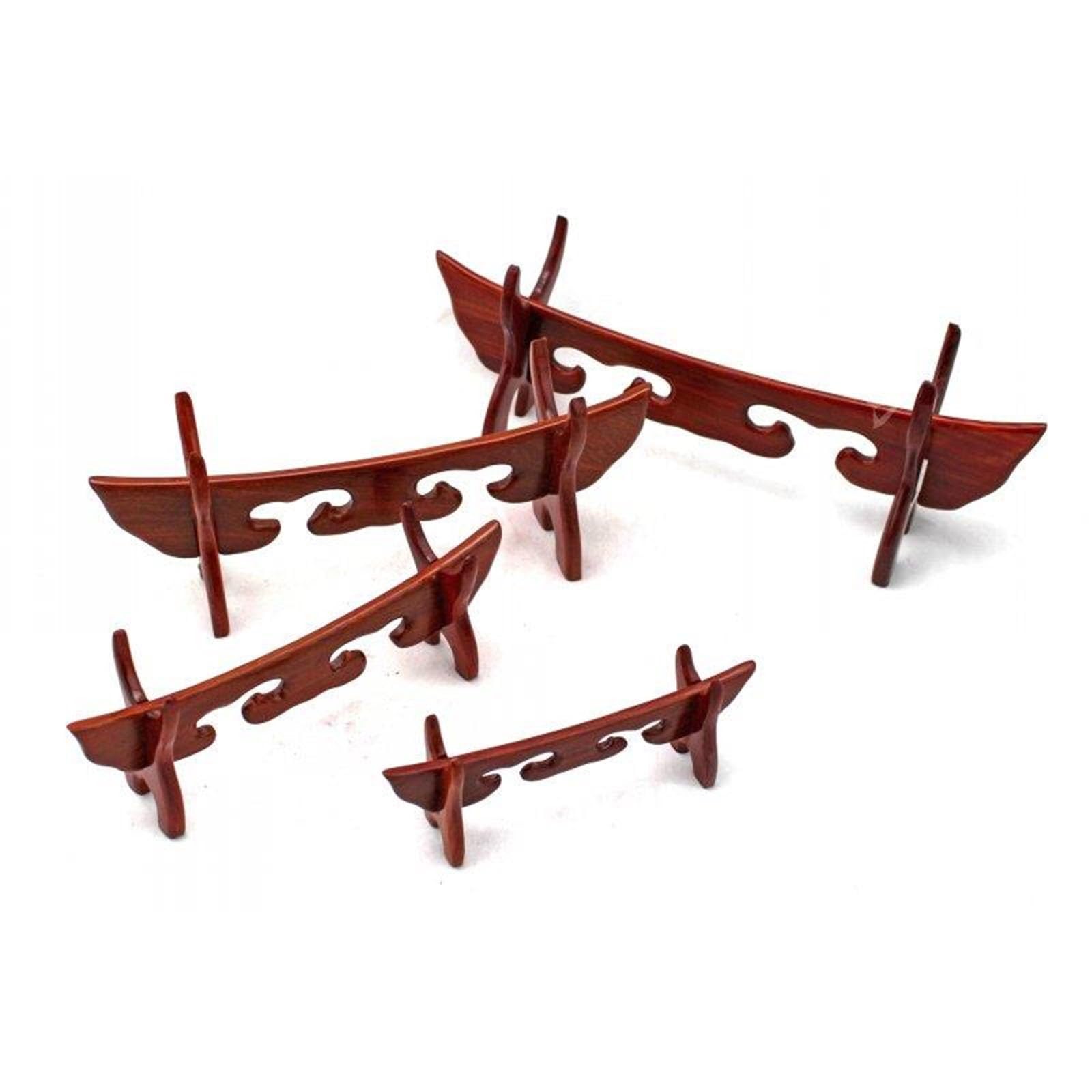 Redwood - Soporte de madera maciza para decoración de espadas, diseño de cuerno de vaca, base Hengcai (aprox. 24 cm, sándalo amarillo)