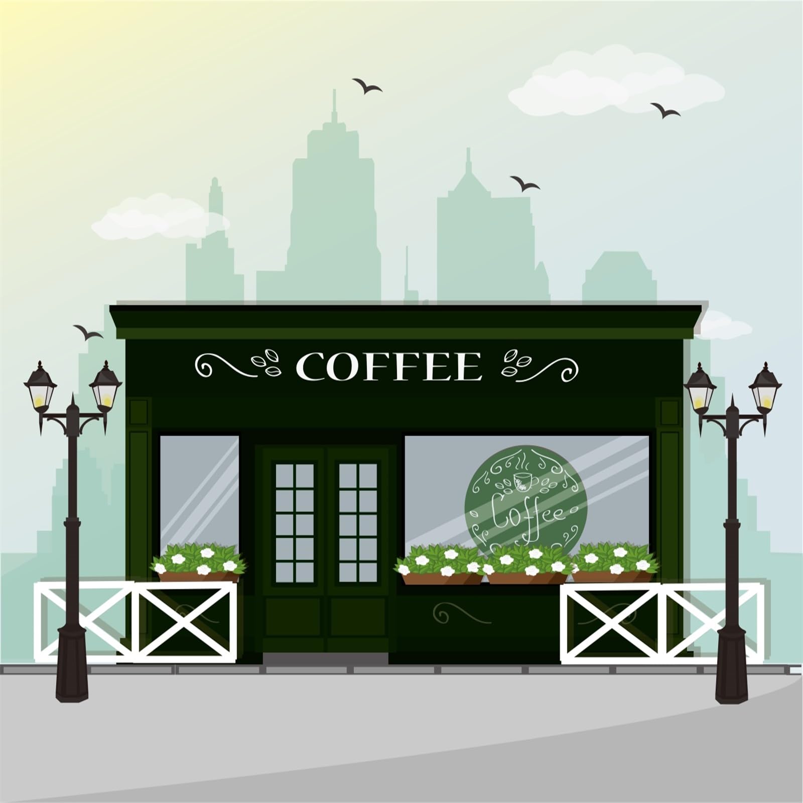 Fmarui Coffee House Backdrop 6x6ft