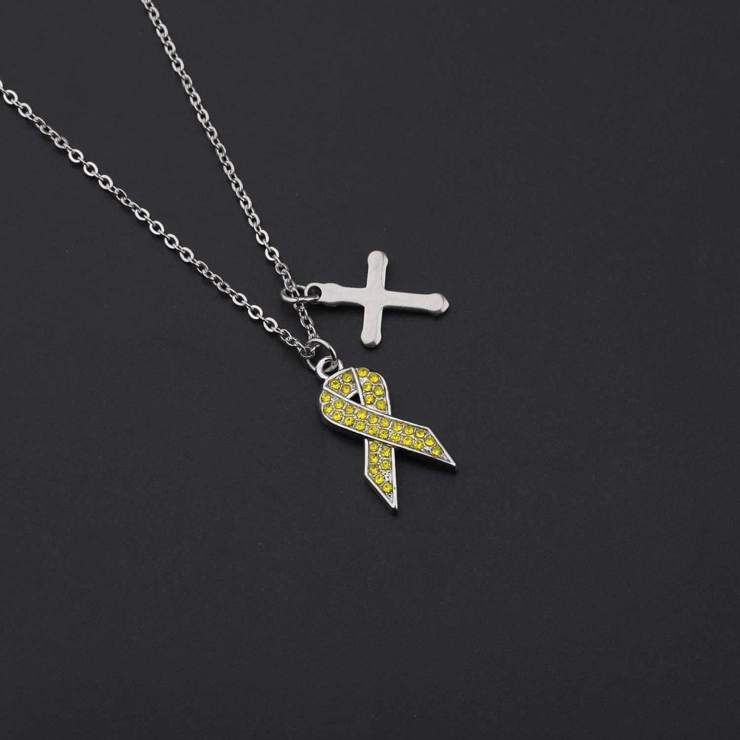 CHOORO Yellow Awareness Necklace with Hope Ribbon Charm Cancer Awareness Jewelry Gift for Endometriosis/Bladder Cancer/Suicide Prevention/Bone Cancer - Image 5