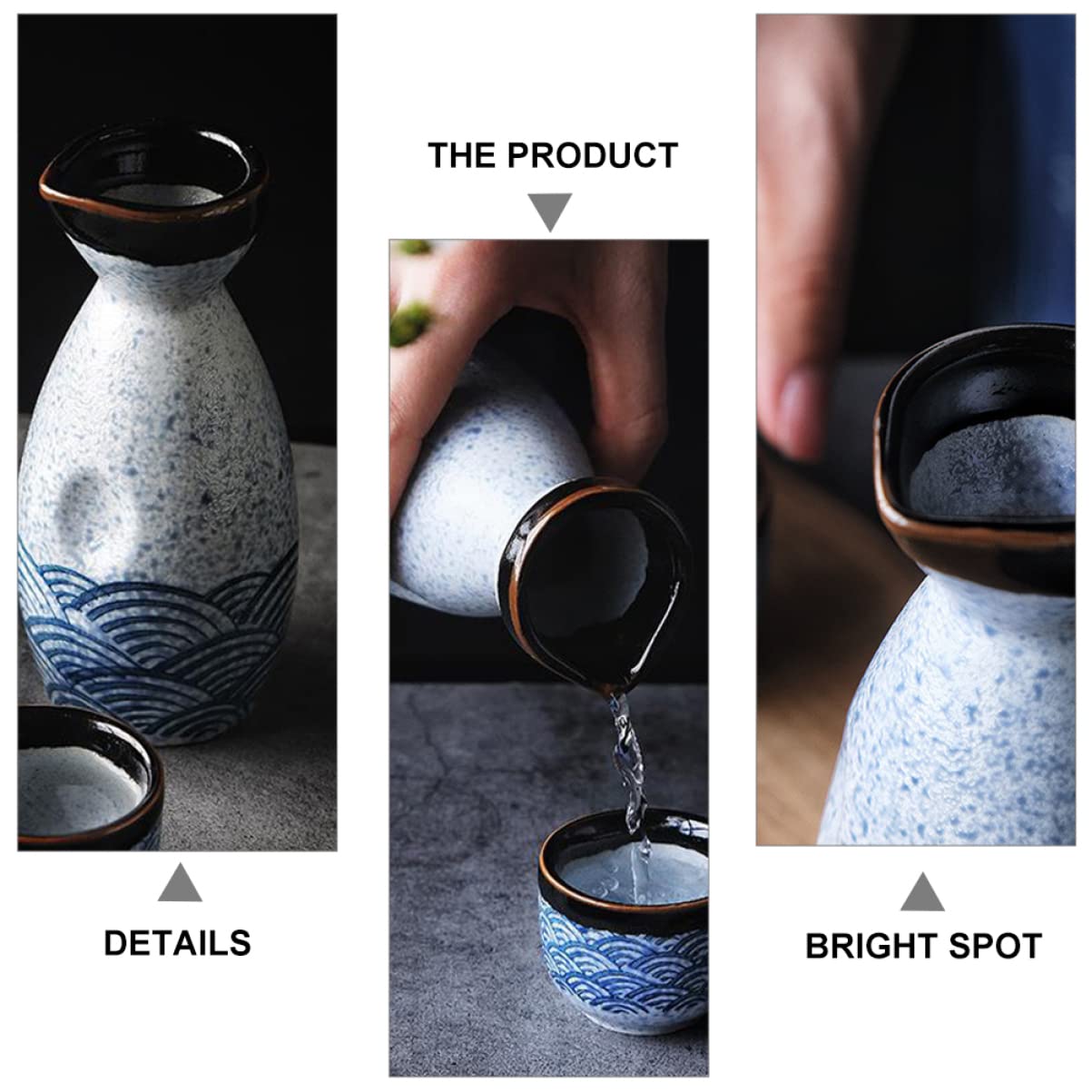 Tasses à saké, tasse à saké traditionnelle, verres à vin en céramique, fête de boisson au saké vintage for céramique ondulée émaillée, porcelaine peinte à la main, vin japonais, serveur élégant, bar,