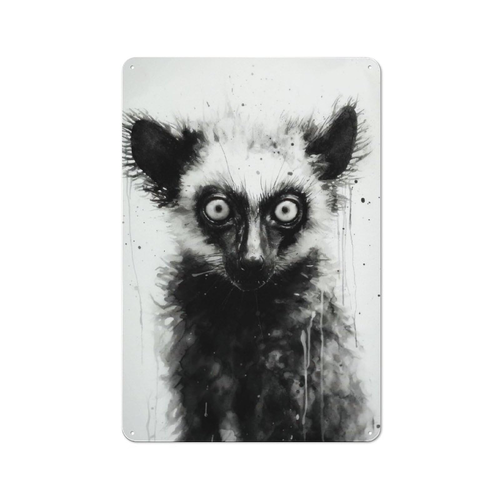 Junmoney Lemur Beauty Watercolor Tin Sign 30X20cm With For Garage Wall, Retro-Style Decor, For Vintage Wall Decor Fans, For Metal Sign Collectors