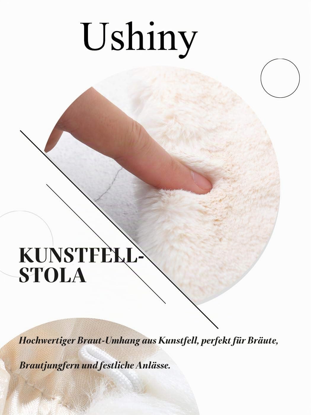 Schal und Stola aus Kunstfell, für Hochzeiten und als Winterschal für Damen und Mädchen, weiß/schwarz, One size