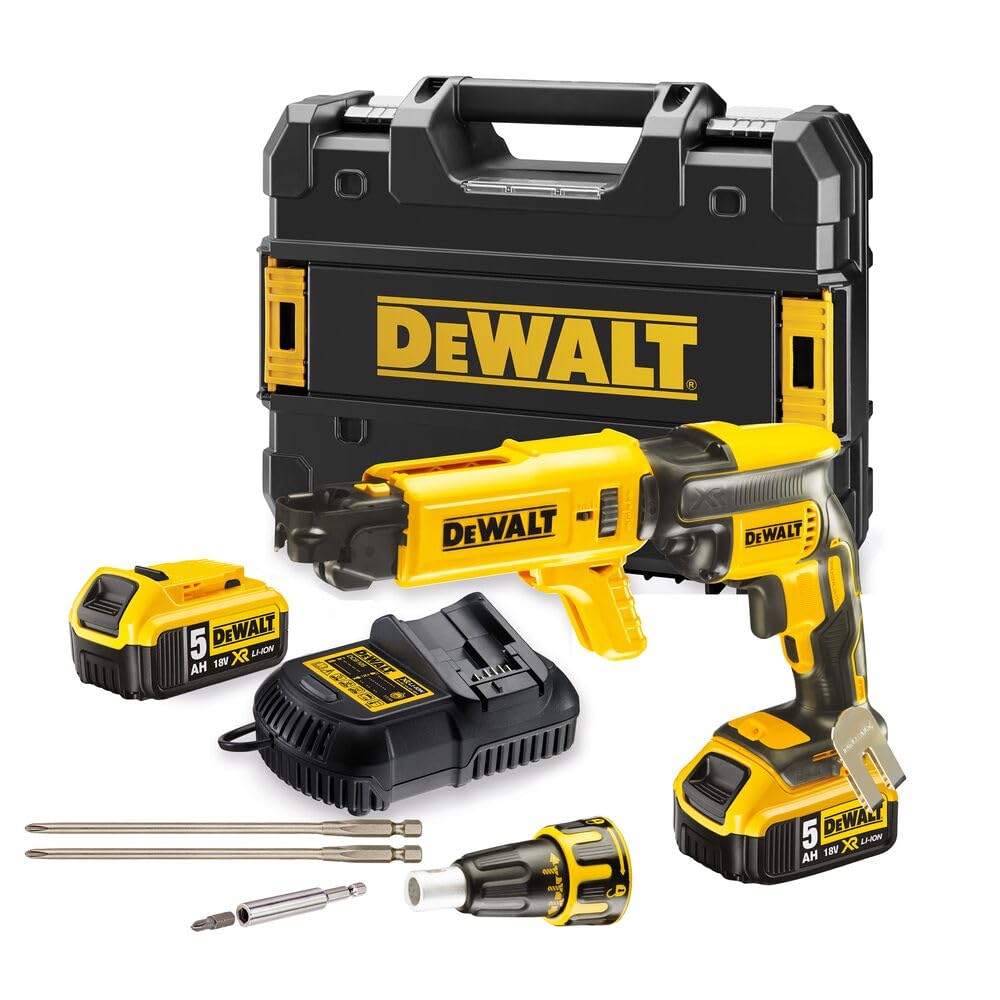 DEWALT DCF620P2K-QW - Atornillador Panel Yeso sin escobillas XR 18V con 2 baterías Li-Ion 5Ah + Cargador rápido de Tornillos y maletín TSTAK
