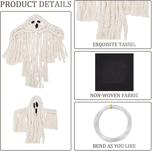 Miniatura 3 de Juego de 4 piezas de macramé fantasma de macramé, adorno de macramé gótico para Halloween, decoración de fiesta de Halloween, kit de macramé