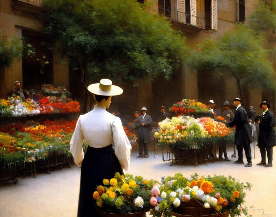 Poster Flower Seller in Rambles décoration murale toile 58x90
