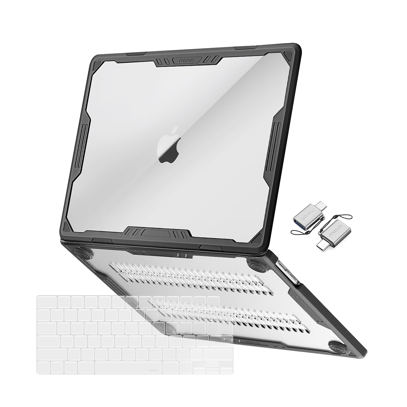 MOSISO Compatible with MacBook Air 15 inch Case 2025-2023 Release M4 A3241 M3 A3114 M2 A2941, Symmetric Geometric Heavy Duty Plastic Hard Case with TPU Bumper&Keyboard Cover&Type C Adapter,Transparent