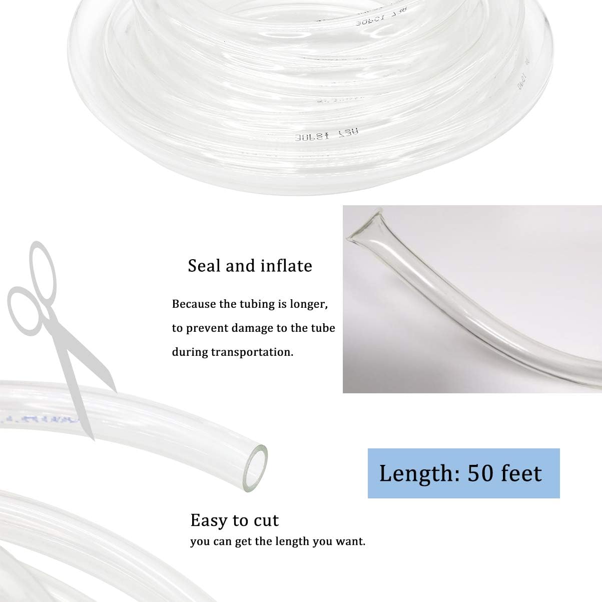 5/8" ID - 50ft Clear Vinyl Tubing, Flexible Plastic PVC Hose, Lightweight Hybrid Tube Oil Resistant Multipurpose Industrial Vinyl Hose, Non-toxic, BPA Fre