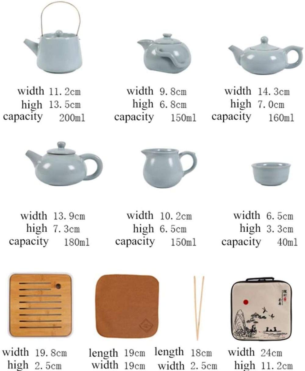 Chinesisches Kung-Fu-Tee-Set aus Keramik, tragbares Reise-Fu-Teeset mit Holz-Teetablett, handgefertigt, Vintage-Tee-Set, Ge Yao Ru Yao Reise-Tee-Set, Blau