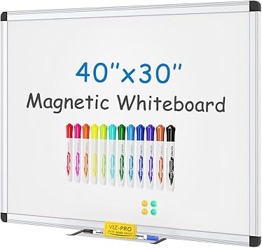 VIZ-PRO Magnetic Whiteboard/Dry Erase Board, 40 X 30 Inches, with 1 Eraser & 4 Magnets & 14 Markers