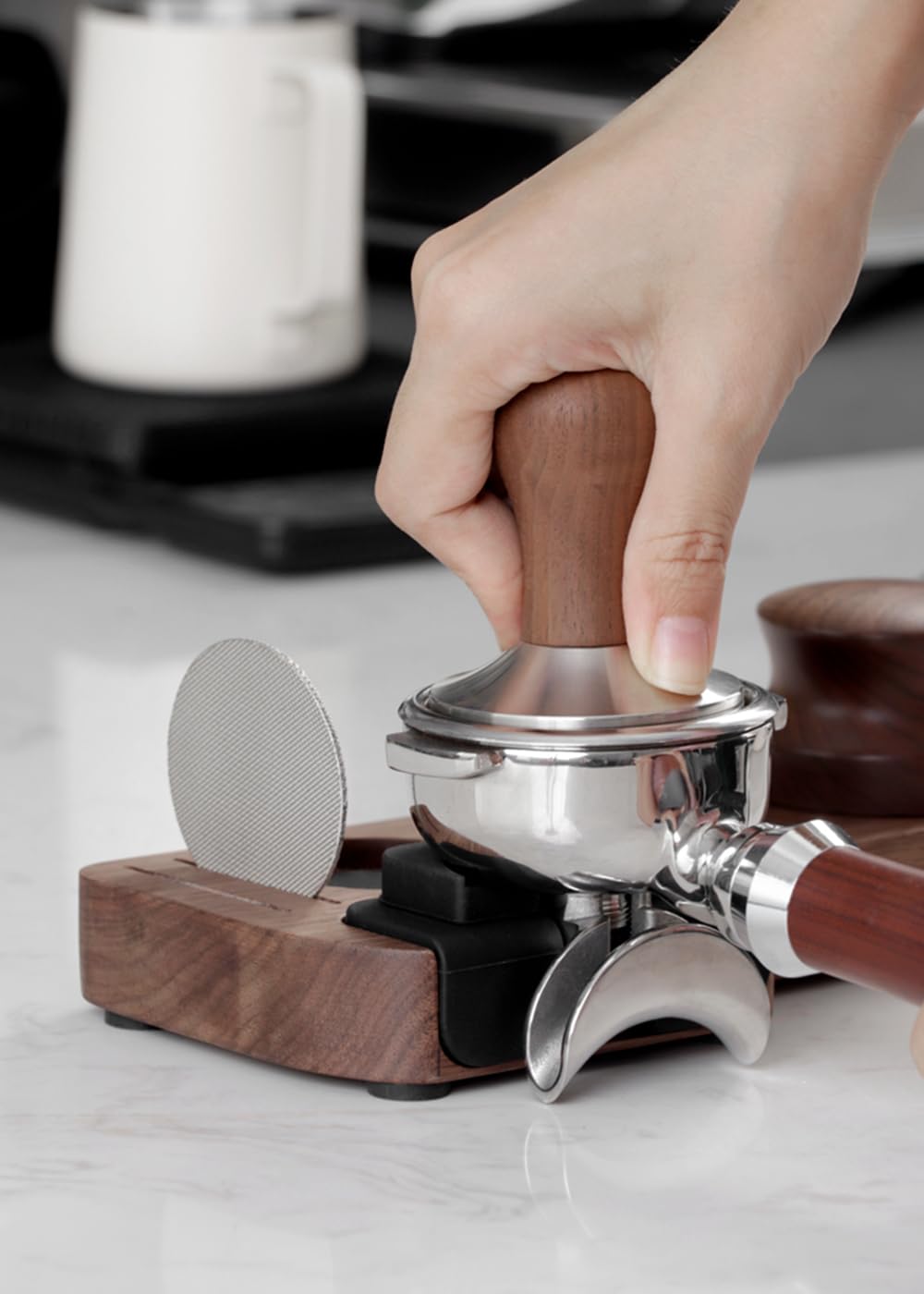 Estación de apisonamiento compacta, base de estación de manipulación de espresso, soporte para portafiltros de café de madera para accesorios de máquina de espresso de 51/54/58 mm
