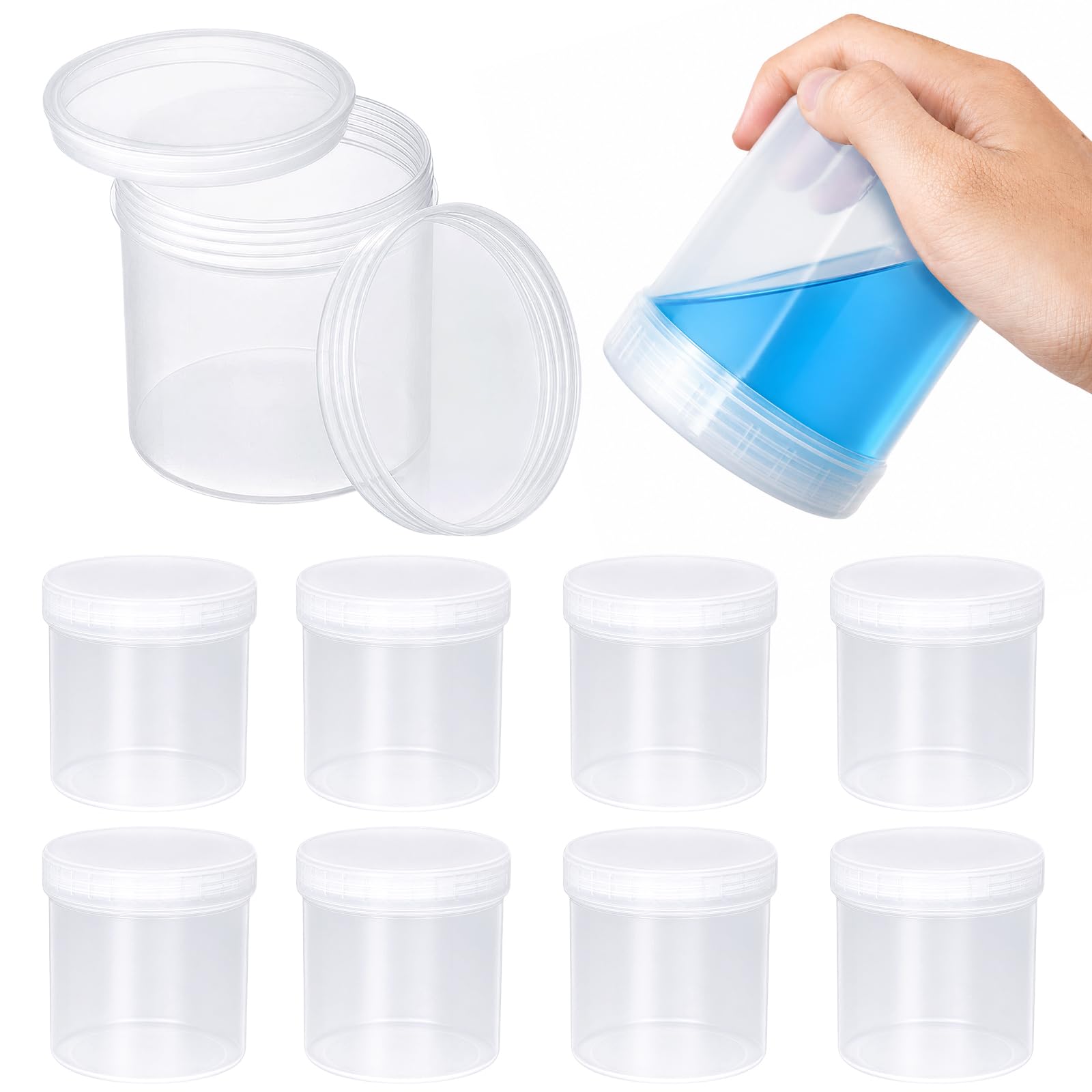 Akamino 10 Pcs Empty Plastic Paint Pail with Lid, 0.08 Gallon/300ml Clear Plastic Paint Cans Seal Paint Jars, Food Grade Storage Containers for Ink Pigment Liquid DIY Projects Crafts Candy
