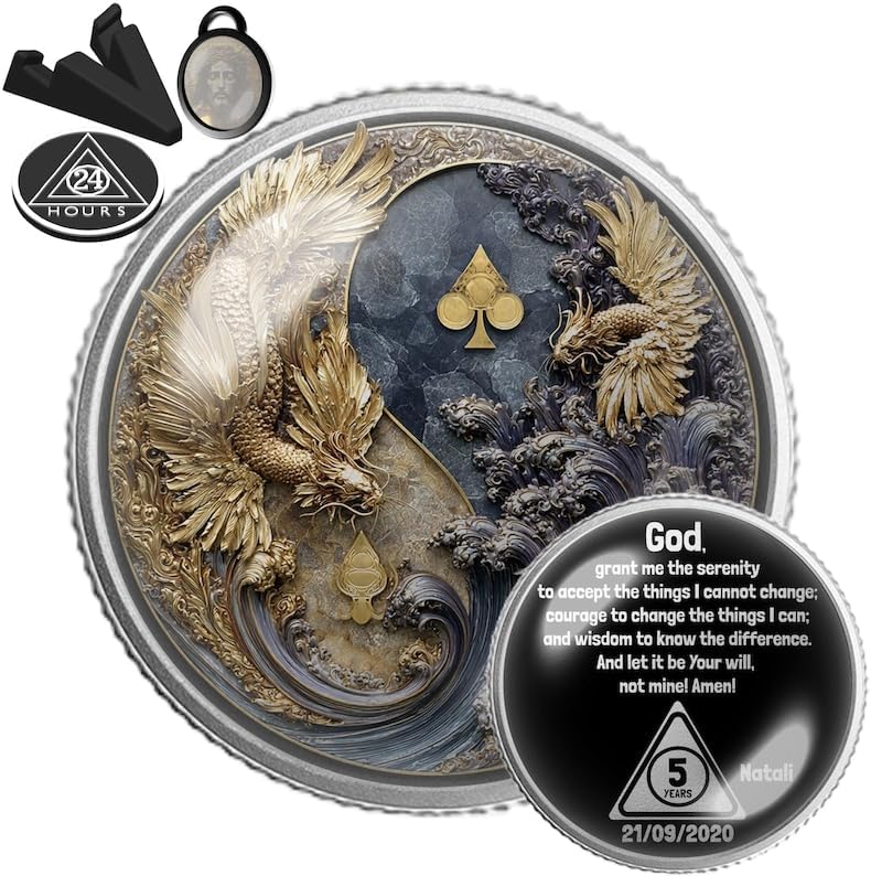 Golden Eagle Sobriety Coin | Personalized AA NA Recovery Token | Custom Name Sobriety Date | Gold or Silver | Sobriety Chip Gift (Silver)