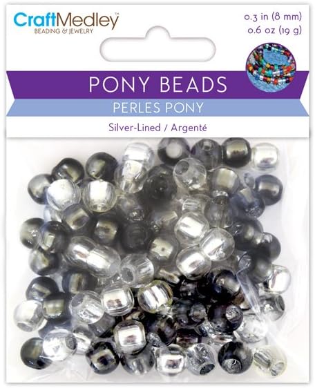 CraftMedley Pony Beads, Silver-Lined, 8mm, 19g, Classy