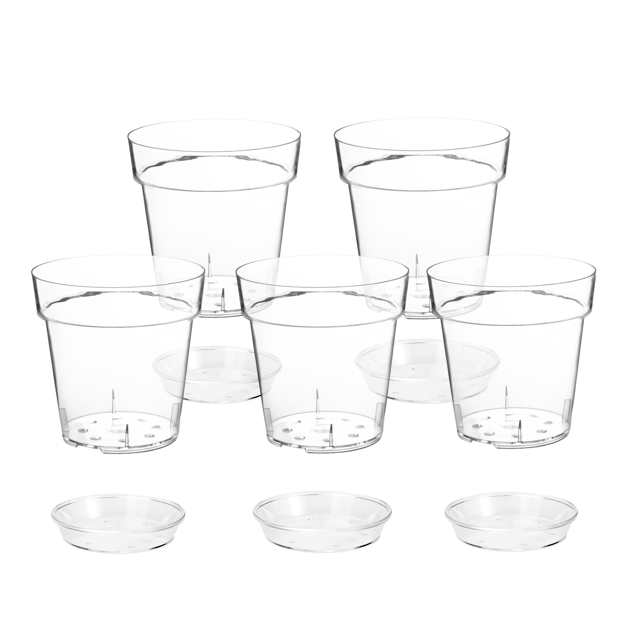 Generico Transparent Orchid Vase with Holes and Saucer, Transparent Glossy Rigid Plastic, (5, Diameter 17 cm)