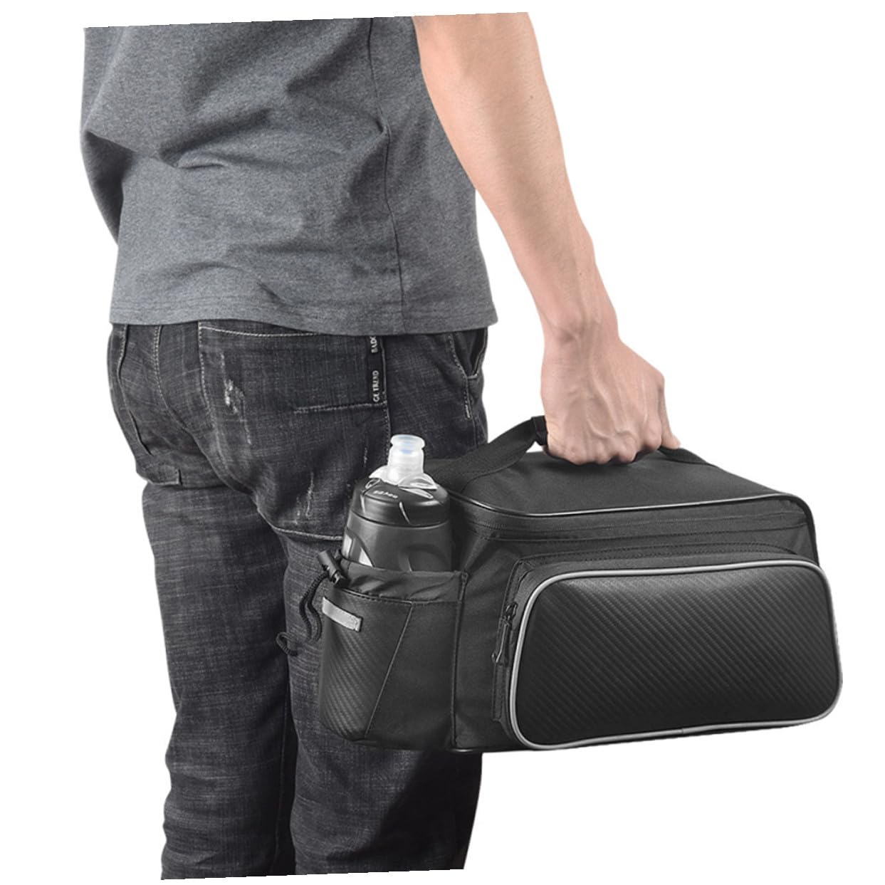 Hohopeti Borsa per Portapacchi Bici, Capienza Ampia in Nylon Nero | Strisce Riflettenti, Vestibilità, per Mountain Bike e Bici da Ragazzo Ragazza
