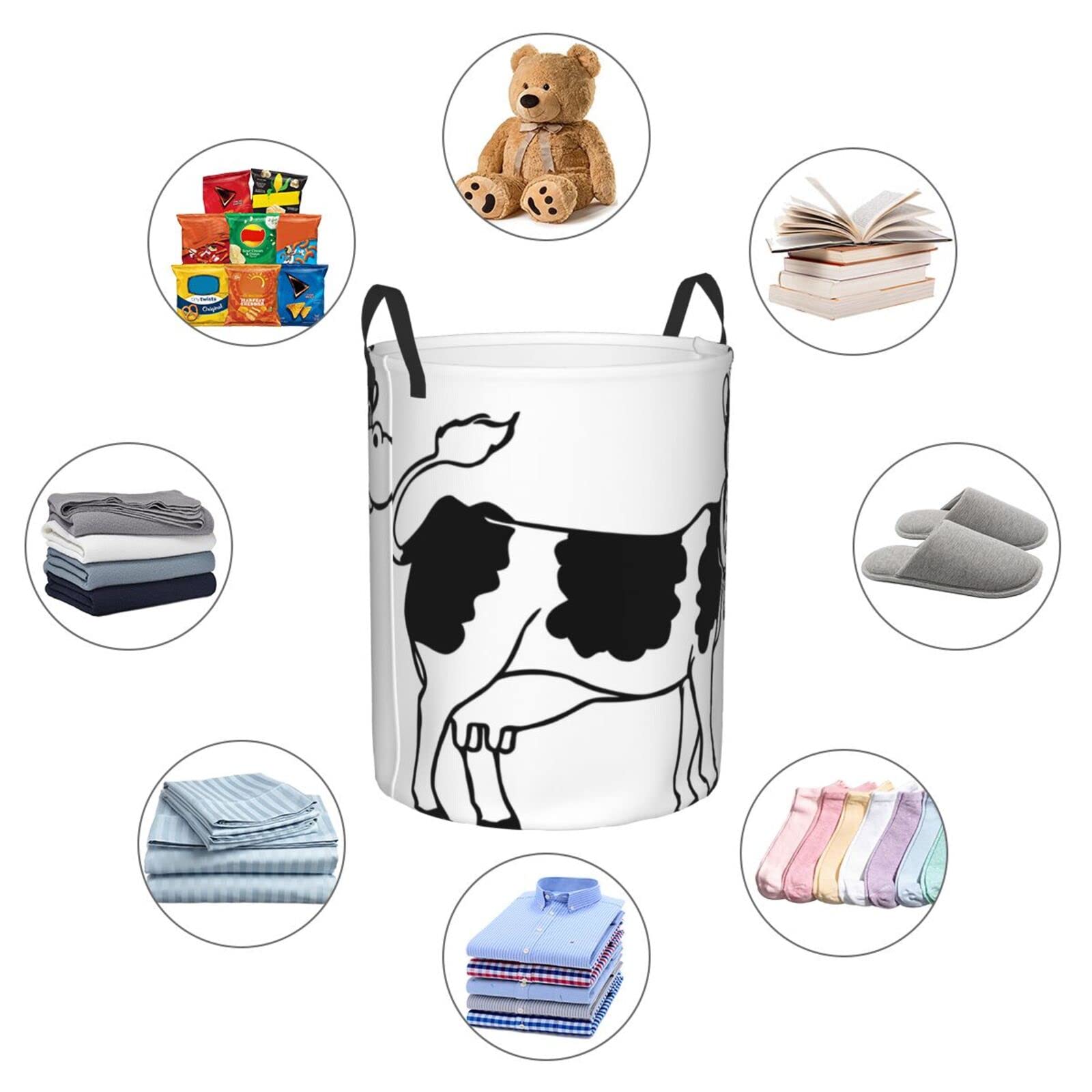 Cesto Portabiancheria Rustico A Forma Di Mucca - Impermeabile, Piegaevole, 45 Litri - Per Vestiti, Giocattoli, Biancheria - Camera Da Letto, Cameretta, Bagno - Design Simpatico - 3