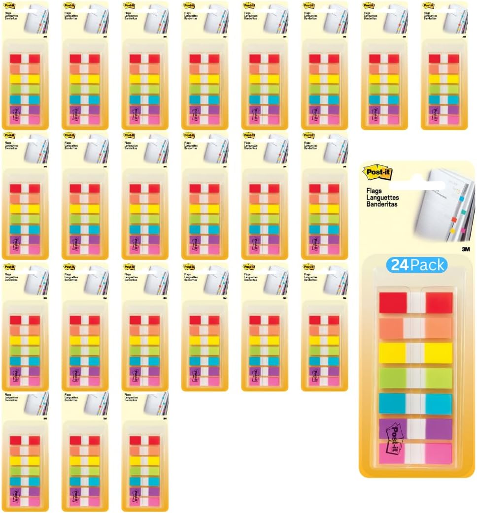 Post-it 1/2" Wide Flags in On-The-Go Dispenser – 190 Assorted Color Flags for Page Marking and Highlighting – Portable and Easy to Use (24 Pack)