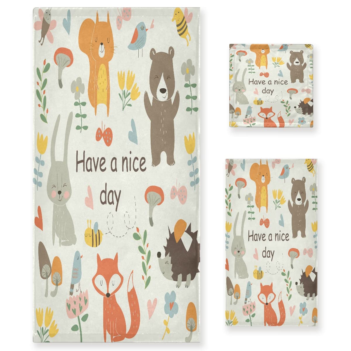 Animal Flor Linda Seta Juego de Toallas para Baño Playa 100% Algodón de Piscina Toalla (1 Toalla de Baño y 1 Toalla de Mano y 1 Paño de Lavado) para Nadar Hotel Niñas Niños Niños