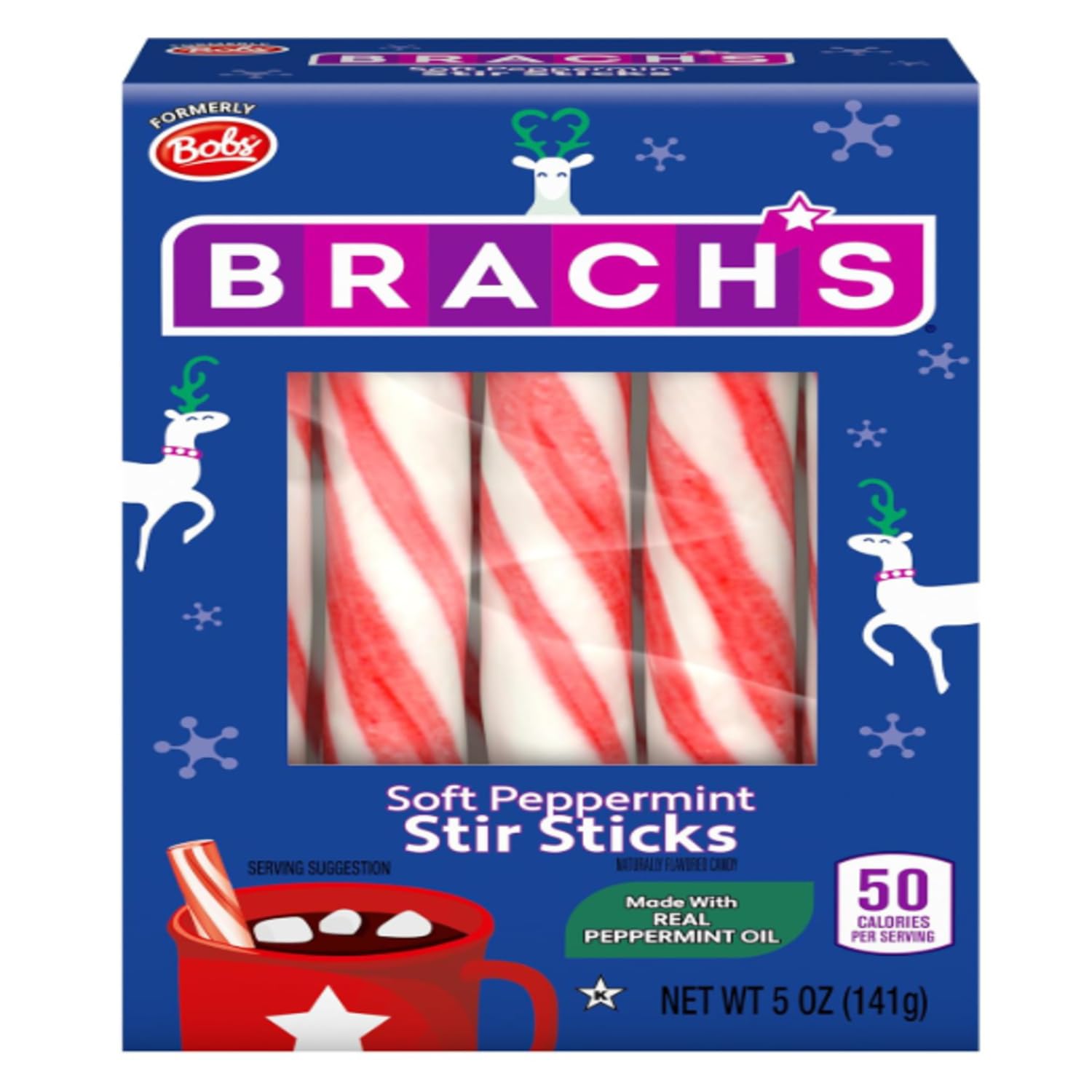 Bob's Sweet Stripes Soft Mint Candy Peppermint Stir Sticks, Christmas Candy Dish Holiday Classic, 5 oz Box, 10ct