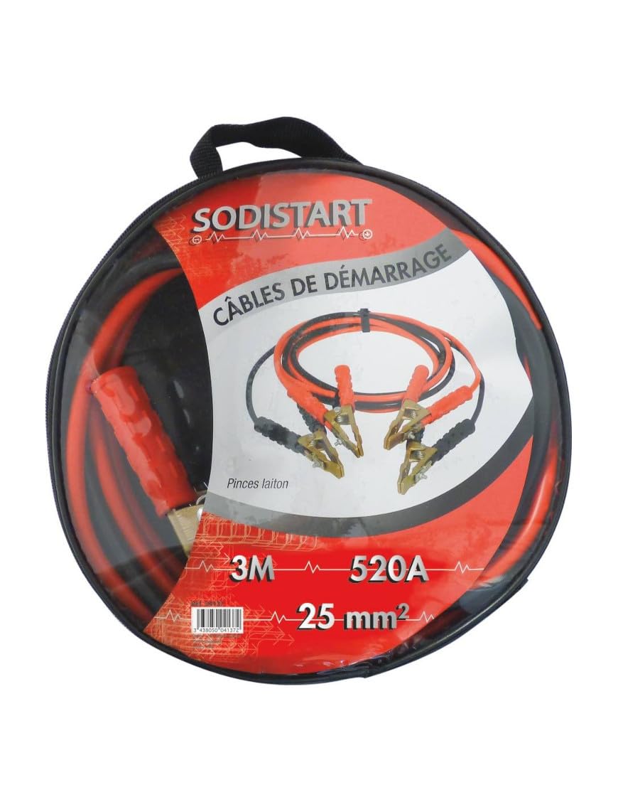 TOPCAR Cable de Arranque CCA 25 mm, 2 Pinzas de latón, 2 x 3 m, 650 A
