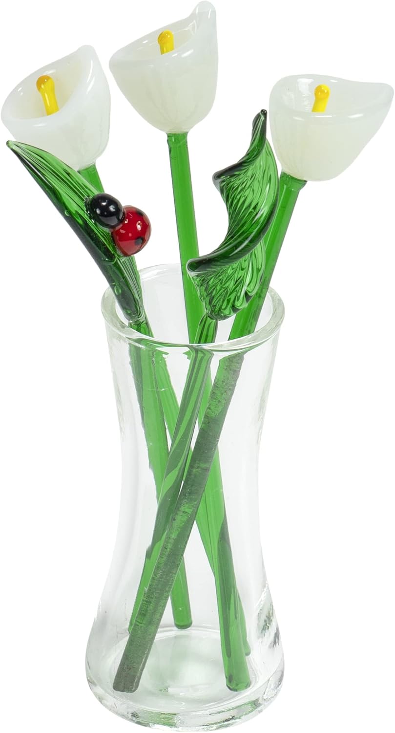 Red Co. Decorative Glass Lovely Flower Bouquet with Vase, Gift Boxed – White Calla Lilies
