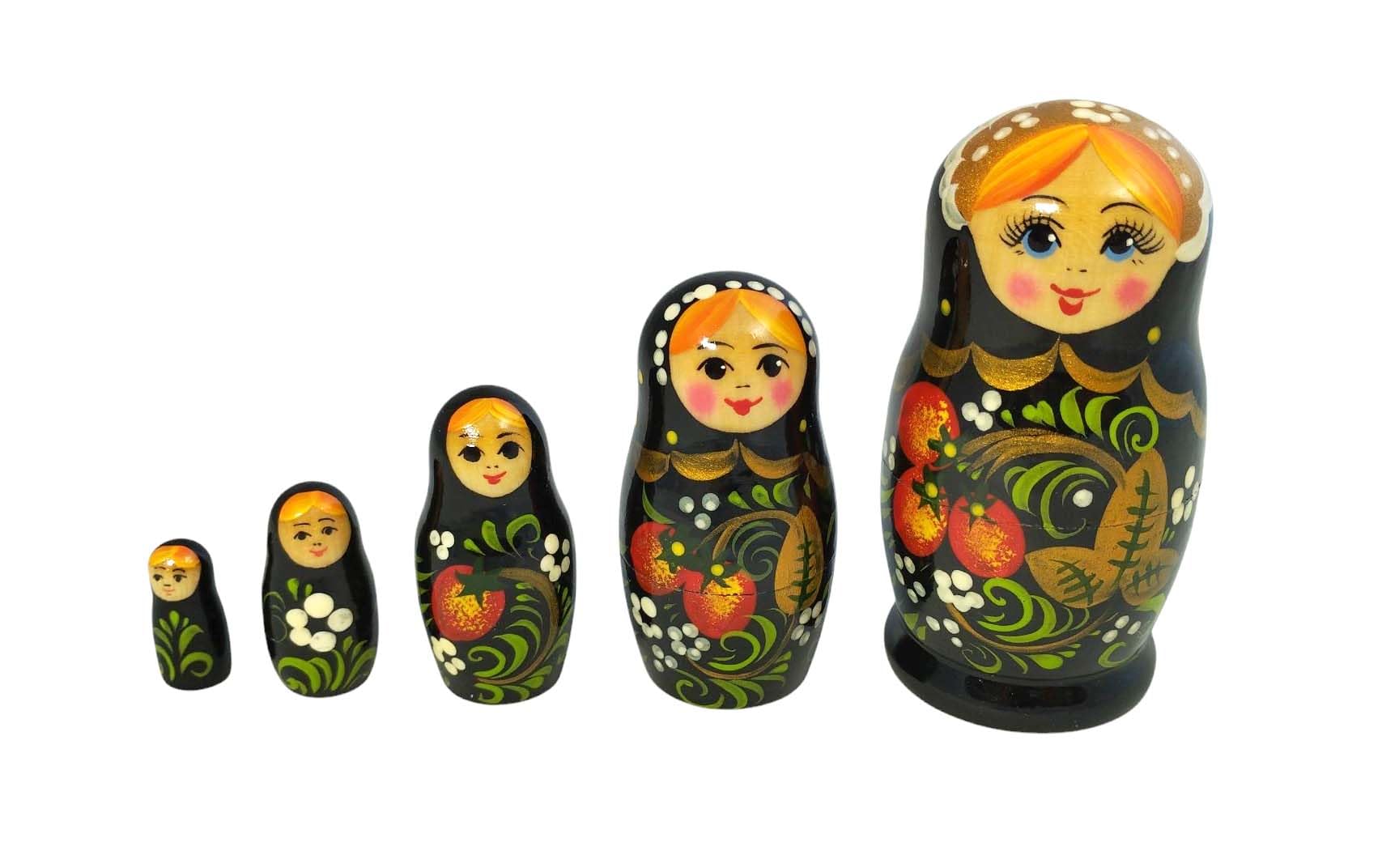 Hohlama Rossijanotschka Matrjoschka Matröschka Matroschka Babuschka 11cm Höhe - 5 Holz-Puppen - Verschiedene Motive - Holzpuppe Матрёшка хохлама Matruschka chohlama (Schwarz)