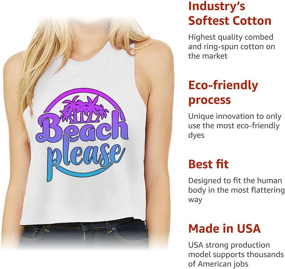 Beach Please Racerback Cropped Tank - Cute Women's Tank - Printed Tank Top