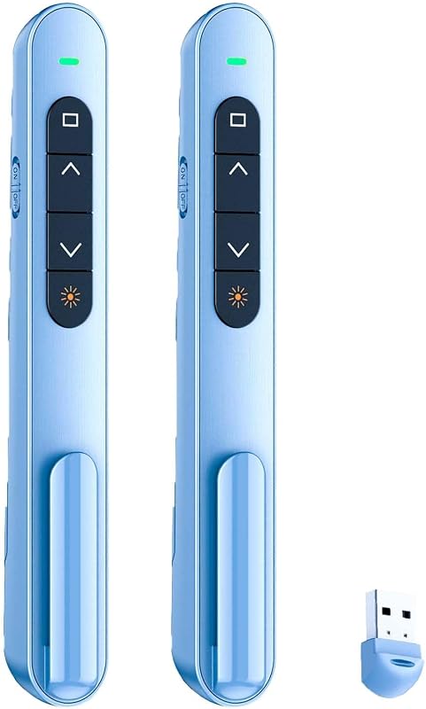 QUI 2 Pack Presentation Clicker with Volume Control, USB, Blue | RF 2.4GHz USB Presentation Remote Control,PowerPoint Clicker Slide Advancer for Computer, Laptop, Mac