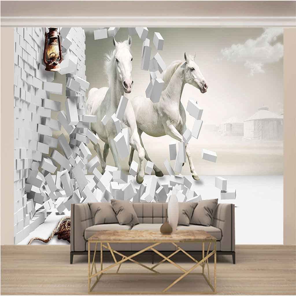 3D Caballo De Animales De Pared De Ladrillo Papel Tapiz Patrón De Foto Mural De Pared Decoración De Carteles De La Habitación Del Hogar - Para Sala De Estar Oficina Dormito200 x 150 cm (ancho x alto)