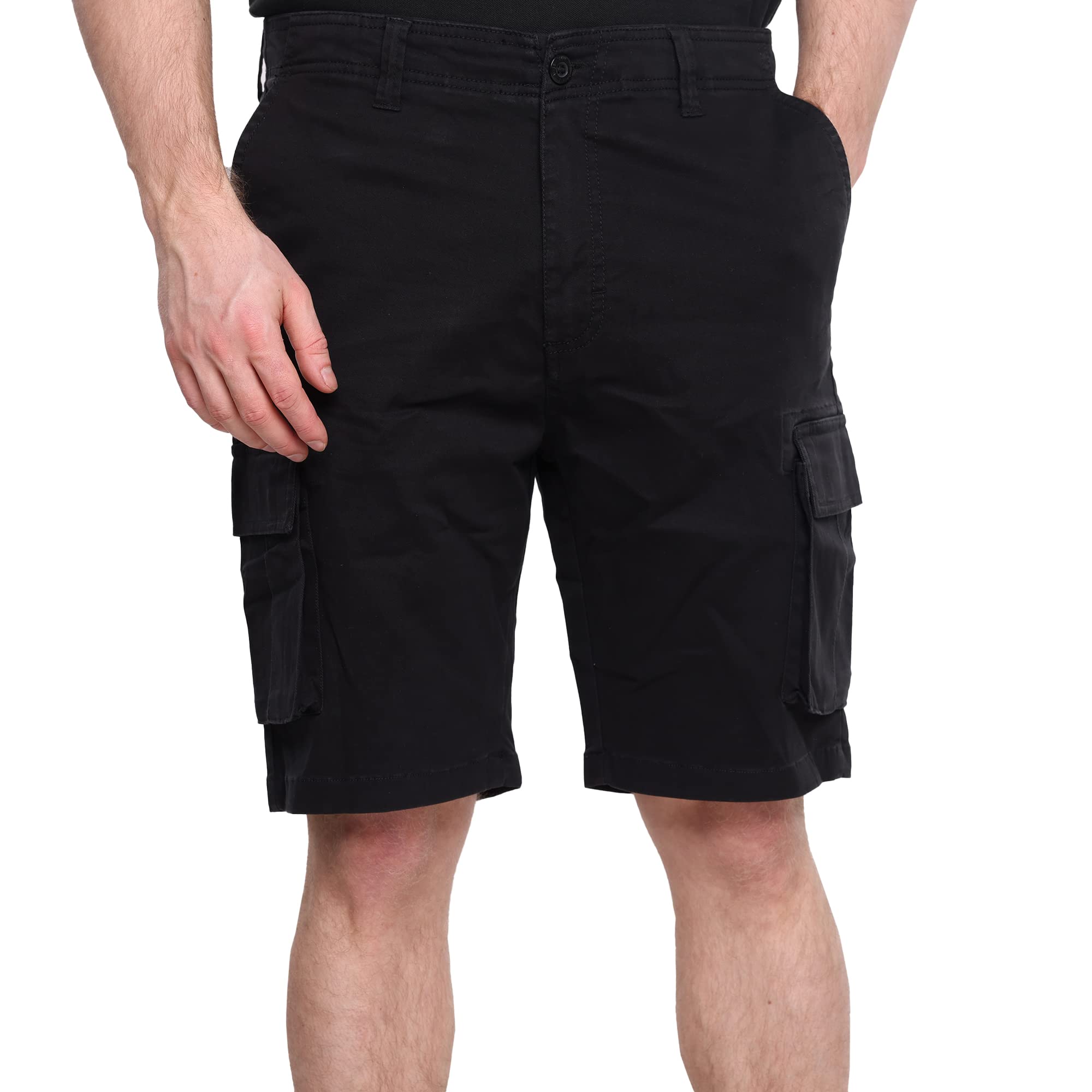 Mig - Mud Ice Gravel Men's Black Cargo Chino Work & Casual Shorts - Cotton Elasticated Cargo Shorts, Regular Slim Fit Chinos