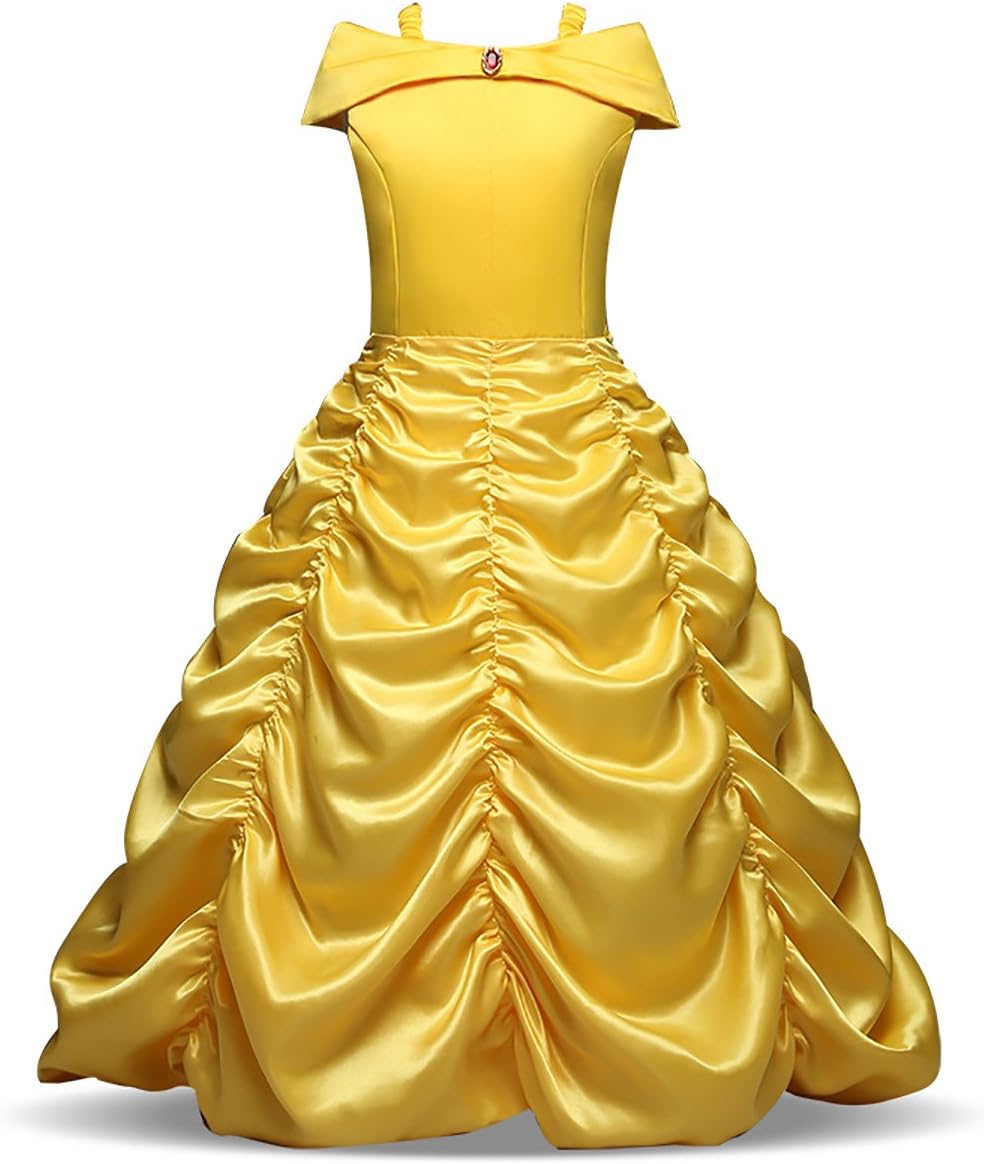 Enterlife Girls' Belle Princess Costumes Layered Off Shoulder Disney Halloween Princess Dress Up Yellow 5_6