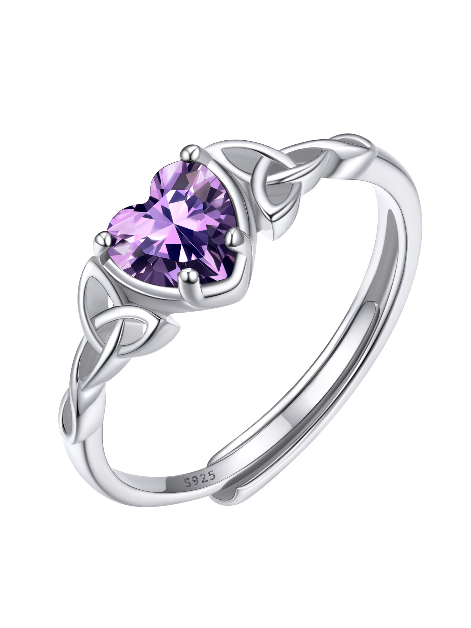 ChicSilver Anillo Mujer Plata 925 Nudo Celta Piedra Corazón Amatista Malva
