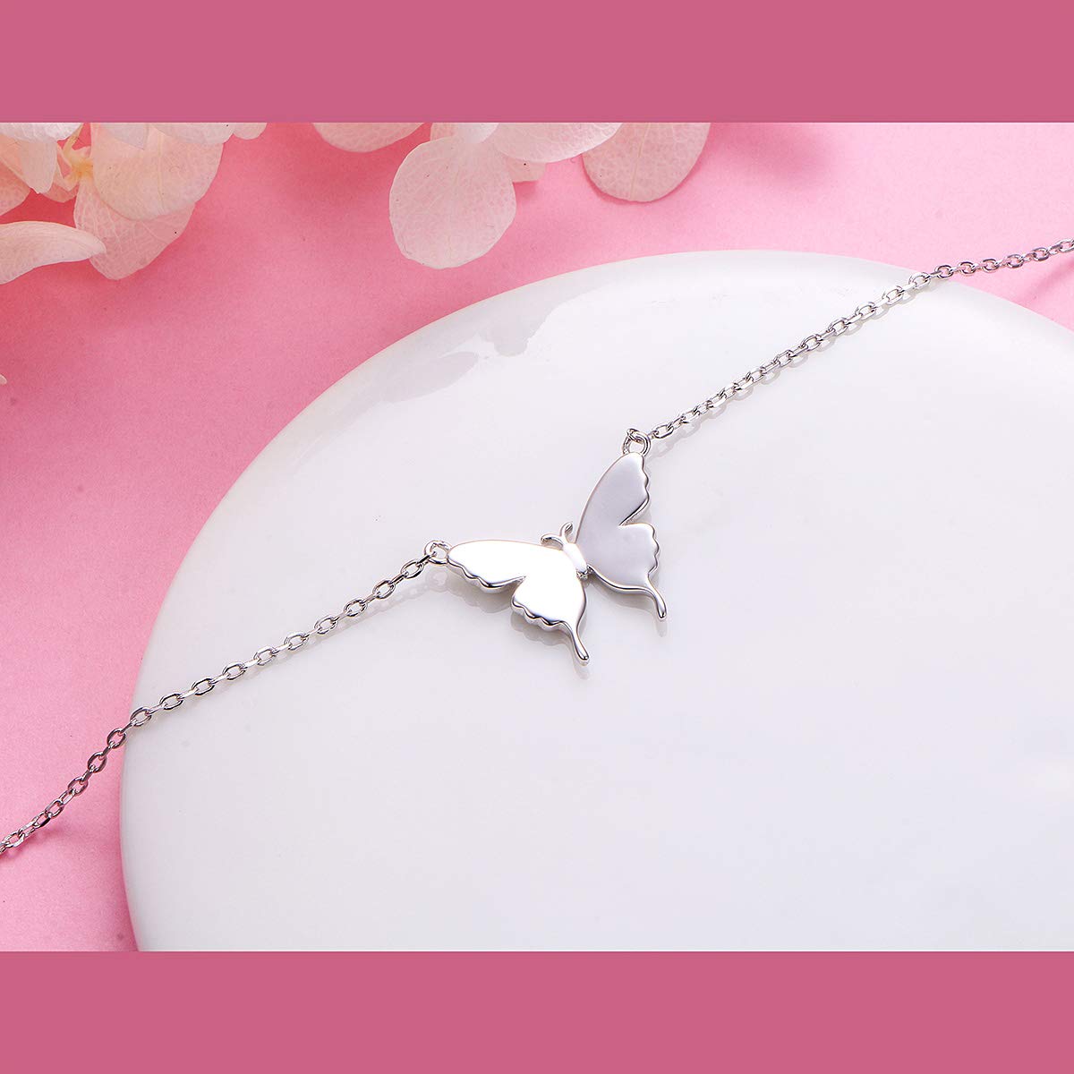 DAOCHONG S925 Sterling Silver Choker Butterfly Clavicle Short Pendant Necklace for Women