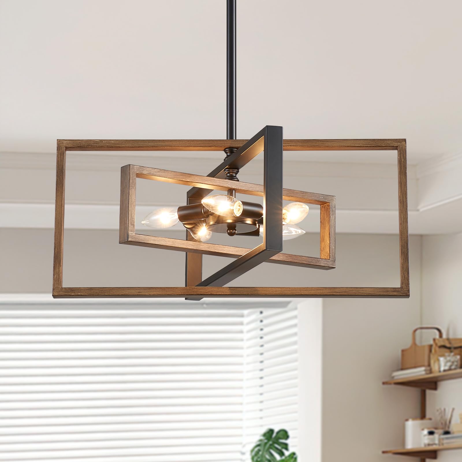 Photo 1 of Avzkcy 22" Industrial Geometric 5-Light Chandelier Faux-Wood Finish