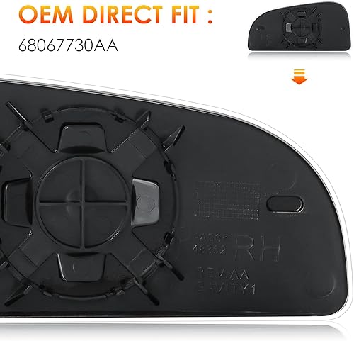 Miniatura 2 de Reemplazo de cristal del espejo inferior del lado del pasajero derecho compatible con Dodge Ram 2009-2020 1500 2500 3500 4500 5500 retrovisor