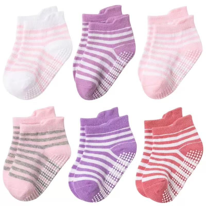 WONDERLAND Kids and Toddlers' Cotton Ankle Sock, Non-Slip Ankle Socks (6 Pairs, Girl, 3-4 Years Various Color Pattern)