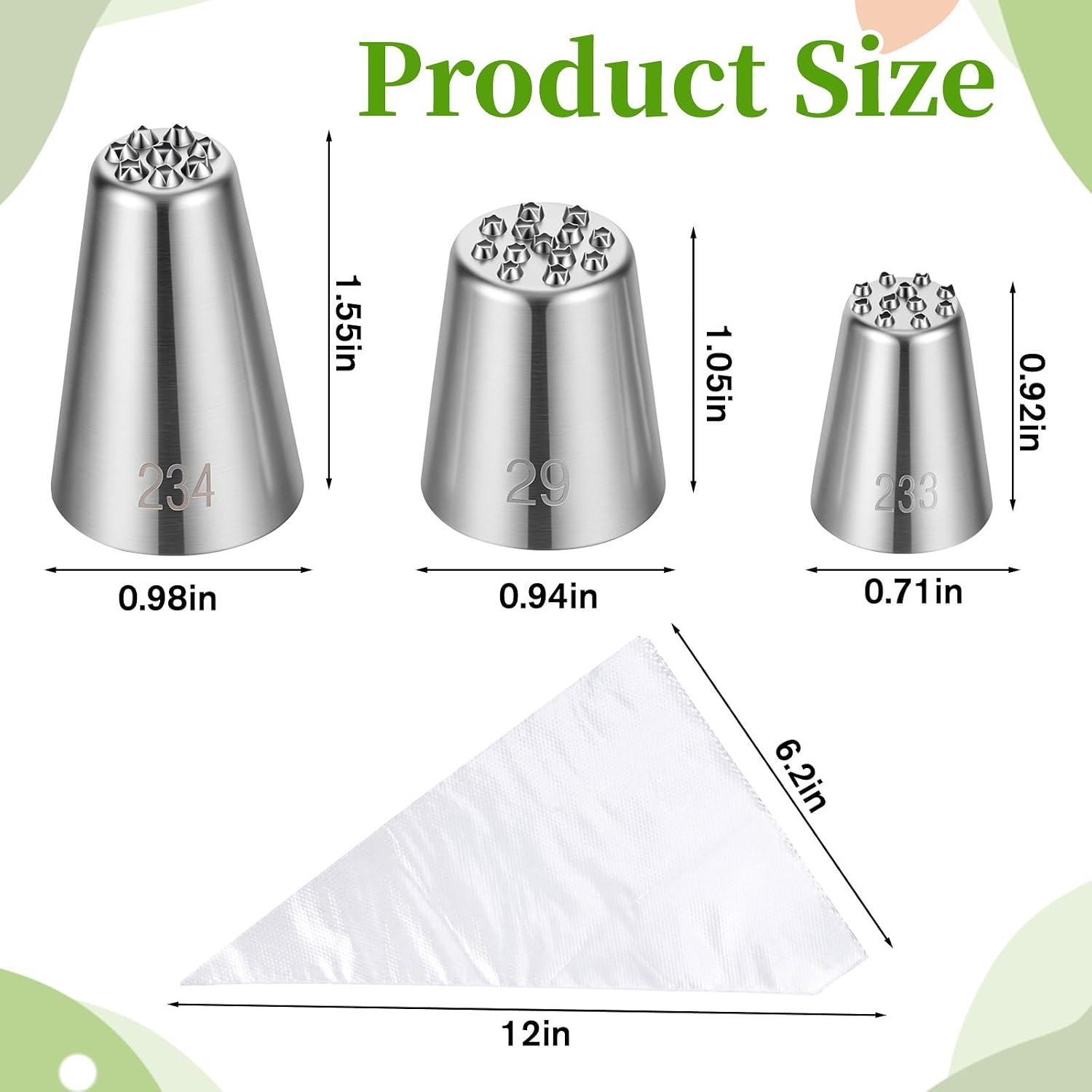 Ptwola 3 Pcs Grass Piping Tip for Cake Decorating Stainless Steel Frosting Icing Tip