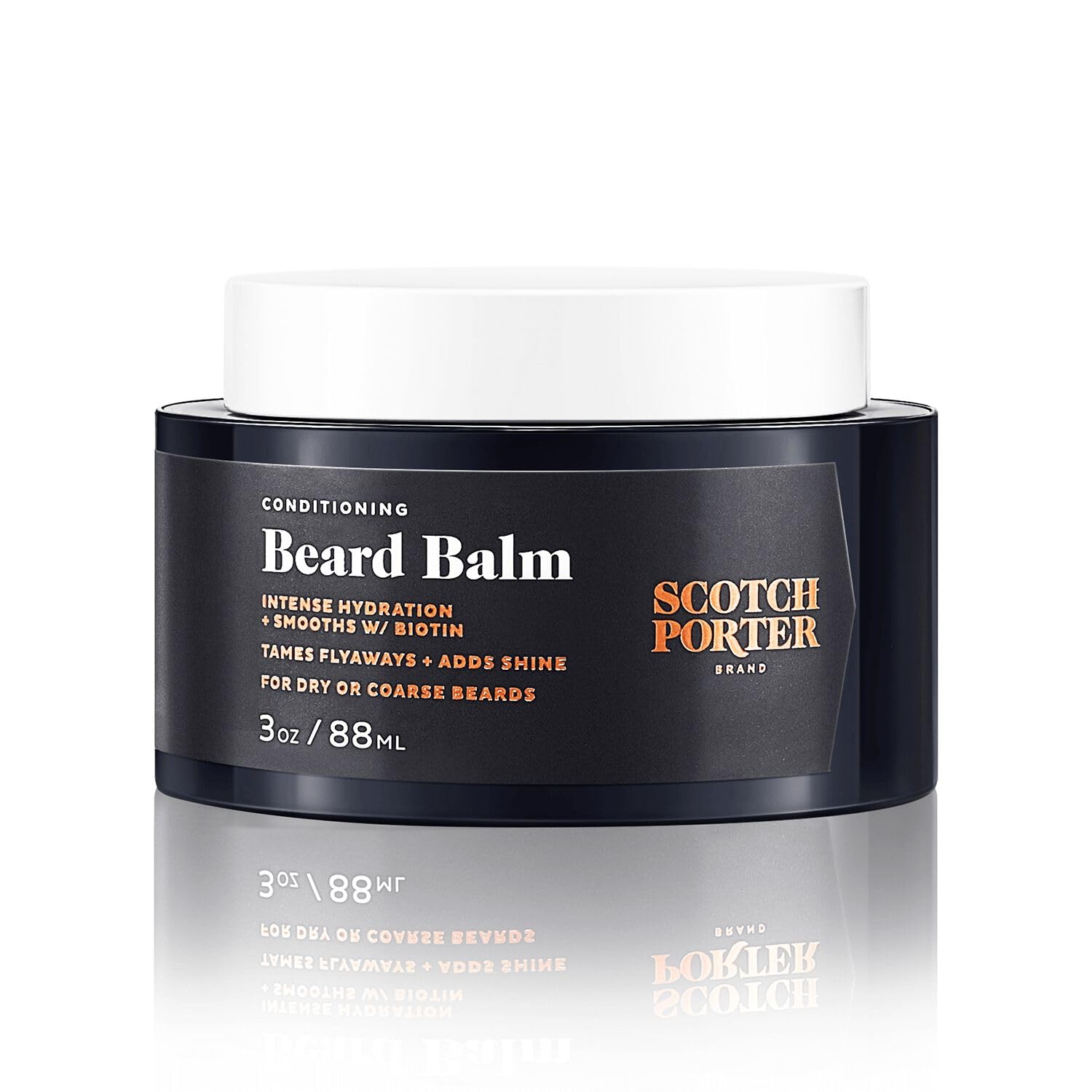 Scotch Porter Conditioning Beard Balm for Men | Hydrates, Smooths, Adds Shine & Tames Flyaway Hair | Formulated with Non-Toxic Ingredients, Free of Parabens, Sulfates & Silicones | Vegan | 3oz Jar