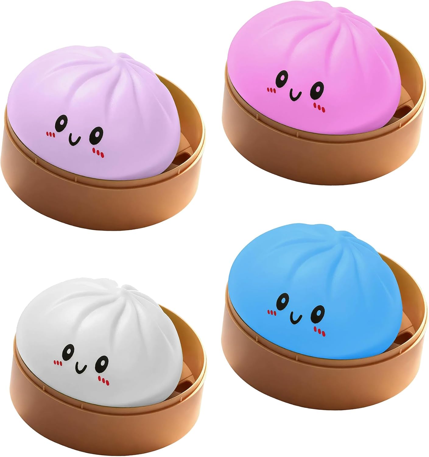 Dumpling Squishies, Mystery Squishy Dumpling Box, Colorful Dumplings Stress Balls Fidget Sensory Toy, Stretchy Desk Toys with Food Steamer for Easter Basket Stuffers, Parties, for Adults Kids, 4pcs
