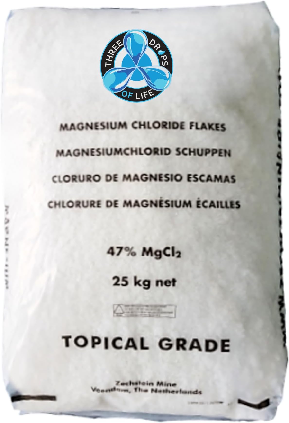 Magnesium Bath Flakes of Pure and All Natural Zechstein Inside Protocol, Netherlands Direct Magnesium Chloride for Bath and Foot Soaks, Bulk 56lb Bag - 25kg